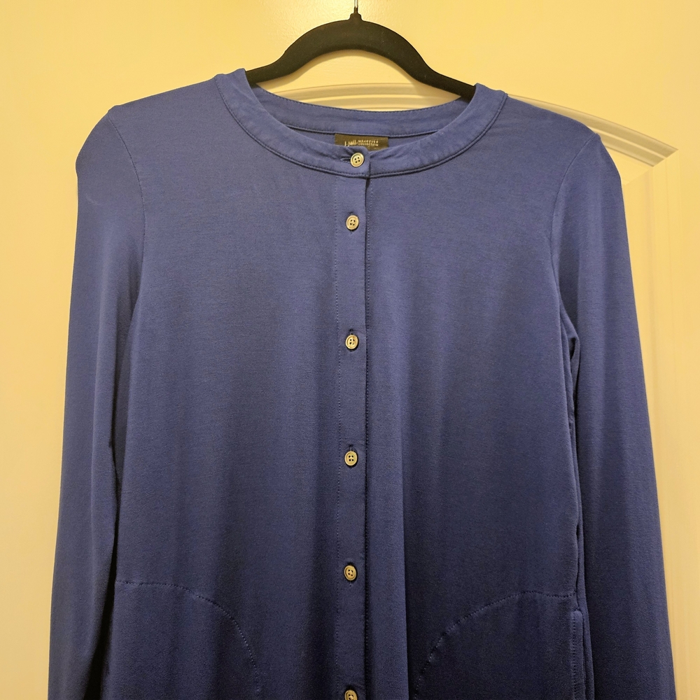J Jill Wearever Blue Tunic XS Button Front Pockets Soft Knit Top - Picture 5 of 8